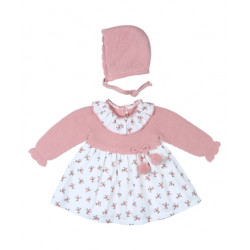 Vestido punto y tela flores...